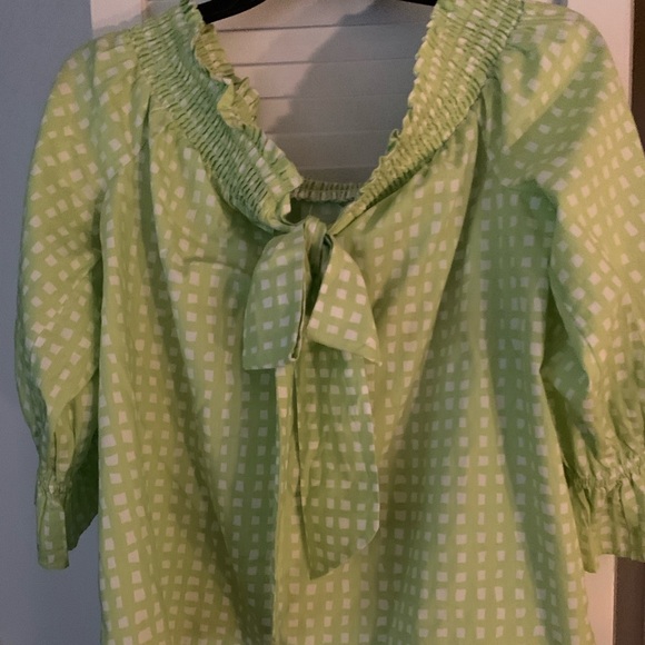 crown & ivy Tops - Off shoulder gingham blouse with bow in the back